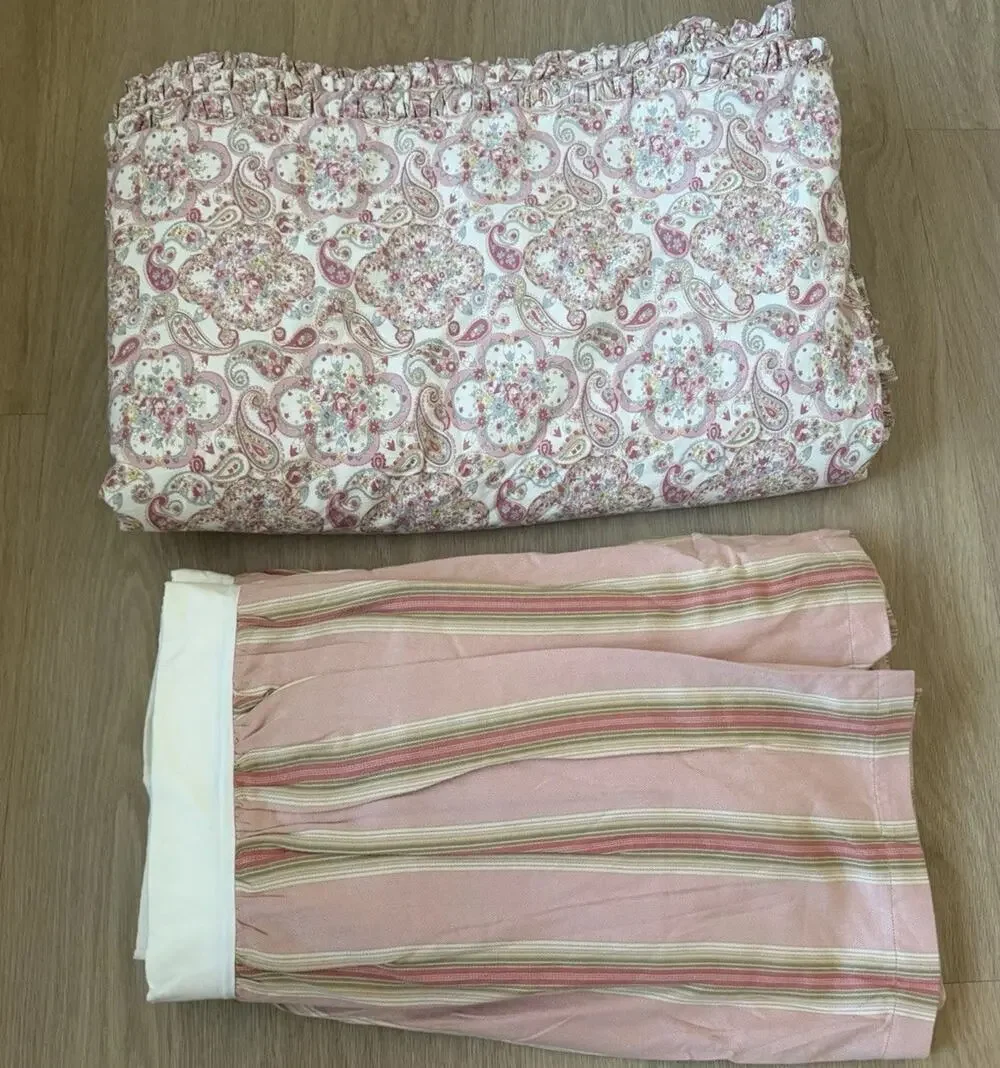 Vintage Taylor Linens DUVET Pink Floral Paisley Ruffled Full/queen & Bedskirt